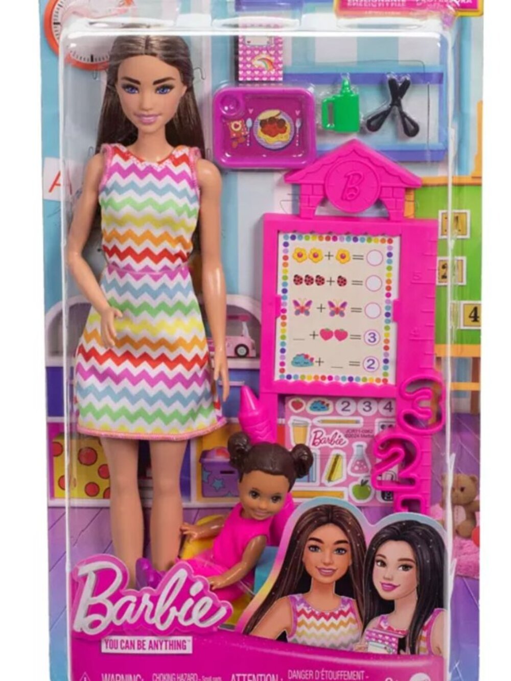 Barbie Teacher Doll Brunette w African American Toddler Student Classroom Set